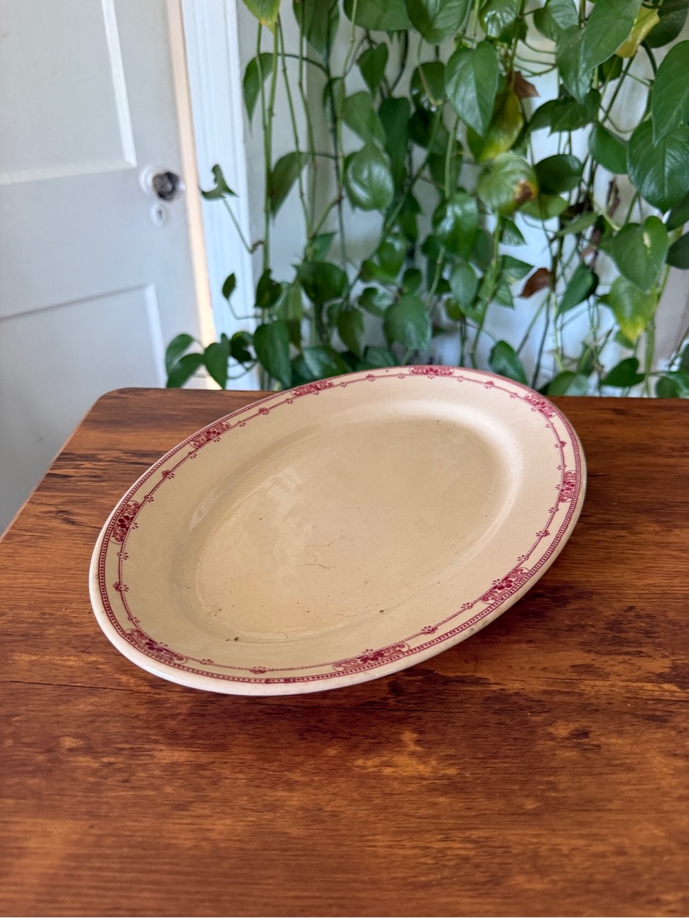Vintage Cream Platter Red Border - Classic Home Dining JAC-TAN Jackson China